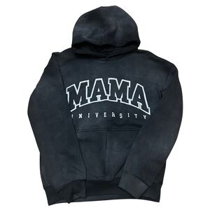 MAMA University Hoodie, Distressed Black Wash, Women’s Size Small, 100% Cotton